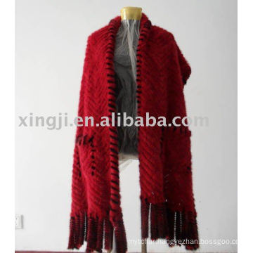 Knitted Mink fur shawl with pocket